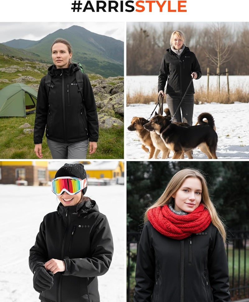 ARRIS Women`s Heated Jacket Waterproof, Electric Heating Coat with 7.4V Battery and Detachable Hood - 8 Heating Areas - Image 5